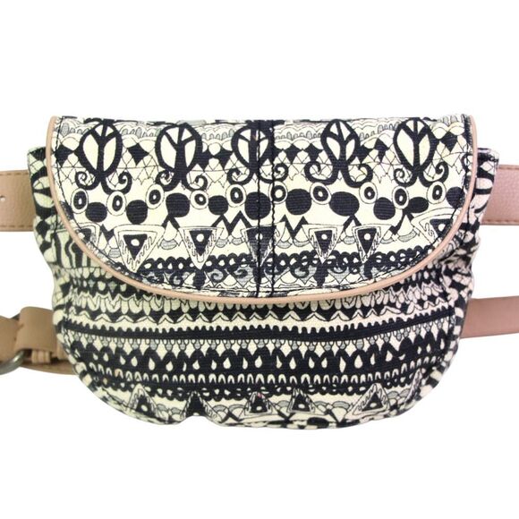Sakroots BLACK WHITE JUTE COTTON ARTIST CIRCLE FANNY WAIST BAG CLUTCH HANDBAG - Picture 2 of 14